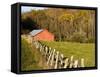 Red Barn and Fence along the Blue Ridge Parkway, Blowing Rock, North Carolina, USA-Chuck Haney-Framed Stretched Canvas