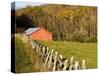 Red Barn and Fence along the Blue Ridge Parkway, Blowing Rock, North Carolina, USA-Chuck Haney-Stretched Canvas