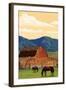 Red Barn and Horses-Lantern Press-Framed Art Print