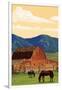 Red Barn and Horses-Lantern Press-Framed Premium Giclee Print