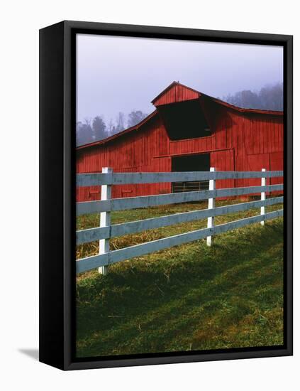 Red Barn and White Fence on Farm, Scott County, Virginia, USA-Jaynes Gallery-Framed Stretched Canvas