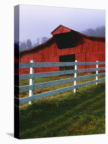 Red Barn and White Fence on Farm, Scott County, Virginia, USA-Jaynes Gallery-Stretched Canvas