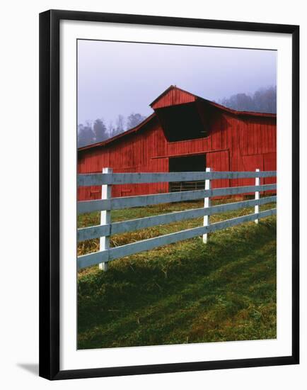 Red Barn and White Fence on Farm, Scott County, Virginia, USA-Jaynes Gallery-Framed Premium Photographic Print