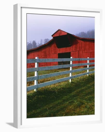 Red Barn and White Fence on Farm, Scott County, Virginia, USA-Jaynes Gallery-Framed Premium Photographic Print