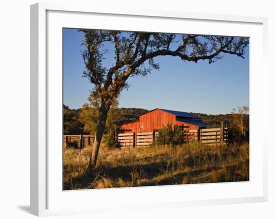 Red Barn at Sunrise on the Block Creek Natural Area, Kendall Co., Texas, Usa-Larry Ditto-Framed Photographic Print