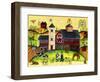 Red Barn Farmyard Folk Art-Cheryl Bartley-Framed Premium Giclee Print