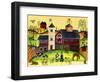 Red Barn Farmyard Folk Art-Cheryl Bartley-Framed Premium Giclee Print