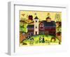 Red Barn Farmyard Folk Art-Cheryl Bartley-Framed Premium Giclee Print