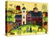 Red Barn Farmyard Folk Art-Cheryl Bartley-Stretched Canvas