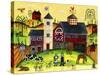 Red Barn Farmyard Folk Art-Cheryl Bartley-Stretched Canvas