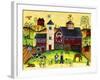 Red Barn Farmyard Folk Art-Cheryl Bartley-Framed Giclee Print