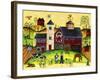 Red Barn Farmyard Folk Art-Cheryl Bartley-Framed Giclee Print