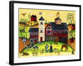 Red Barn Farmyard Folk Art-Cheryl Bartley-Framed Giclee Print