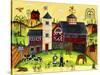 Red Barn Farmyard Folk Art-Cheryl Bartley-Stretched Canvas