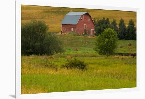 Red Barn, Hay Bales, Albion, Palouse Area, Washington, USA-Michel Hersen-Framed Photographic Print