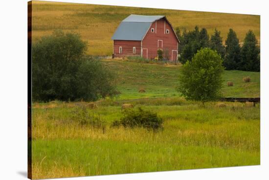 Red Barn, Hay Bales, Albion, Palouse Area, Washington, USA-Michel Hersen-Stretched Canvas