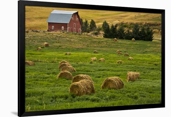 Red Barn, Hay Bales, Albion, Palouse Area, Washington, USA-Michel Hersen-Framed Photographic Print