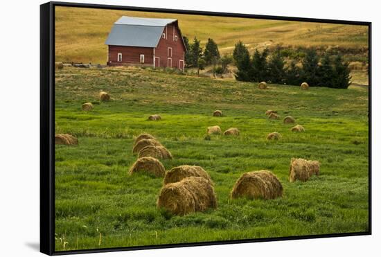 Red Barn, Hay Bales, Albion, Palouse Area, Washington, USA-Michel Hersen-Framed Stretched Canvas