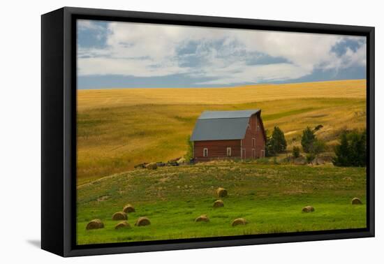 Red Barn, Hay Bales, Albion, Palouse Area, Washington, USA-Michel Hersen-Framed Stretched Canvas