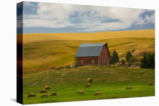 Red Barn, Hay Bales, Albion, Palouse Area, Washington, USA-Michel Hersen-Stretched Canvas