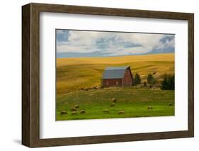 Red Barn, Hay Bales, Albion, Palouse Area, Washington, USA-Michel Hersen-Framed Photographic Print