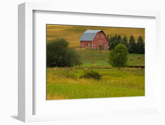 Red Barn, Hay Bales, Albion, Palouse Area, Washington, USA-Michel Hersen-Framed Photographic Print