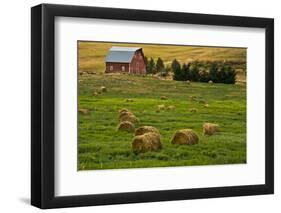 Red Barn, Hay Bales, Albion, Palouse Area, Washington, USA-Michel Hersen-Framed Photographic Print