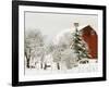 Red Barn in Fresh Snow, Whidbey Island, Washington, USA-Trish Drury-Framed Photographic Print