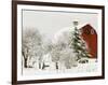 Red Barn in Fresh Snow, Whidbey Island, Washington, USA-Trish Drury-Framed Photographic Print