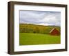 Red Barn in Green Field in Autumn-Lew Robertson-Framed Photographic Print