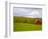 Red Barn in Green Field in Autumn-Lew Robertson-Framed Photographic Print