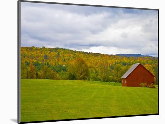 Red Barn in Green Field in Autumn-Lew Robertson-Mounted Photographic Print