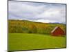 Red Barn in Green Field in Autumn-Lew Robertson-Mounted Photographic Print