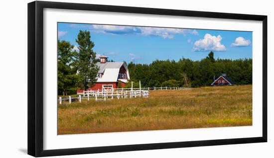 Red barn in meadow, Knowlton, Quebec, Canada-null-Framed Photographic Print