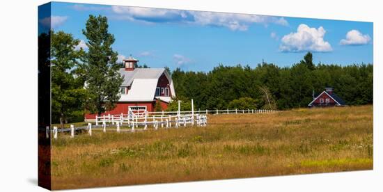 Red barn in meadow, Knowlton, Quebec, Canada-null-Stretched Canvas