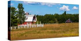 Red barn in meadow, Knowlton, Quebec, Canada-null-Stretched Canvas