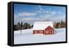 Red Barn In Snow-Michael Blanchette Photography-Framed Stretched Canvas