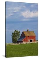 Red Barn in Spring Wheat Field, Washington, USA-Terry Eggers-Stretched Canvas