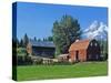 Red Barn in the Hood Valley, Mt Hood, Oregon, USA-Chuck Haney-Stretched Canvas