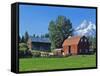 Red Barn in the Hood Valley, Mt Hood, Oregon, USA-Chuck Haney-Framed Stretched Canvas