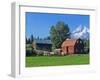 Red Barn in the Hood Valley, Mt Hood, Oregon, USA-Chuck Haney-Framed Premium Photographic Print