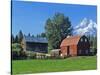 Red Barn in the Hood Valley, Mt Hood, Oregon, USA-Chuck Haney-Stretched Canvas