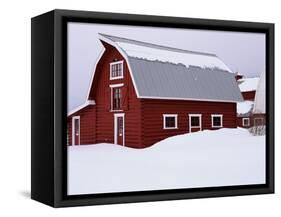 Red Barn in the Snow-James Randklev-Framed Stretched Canvas