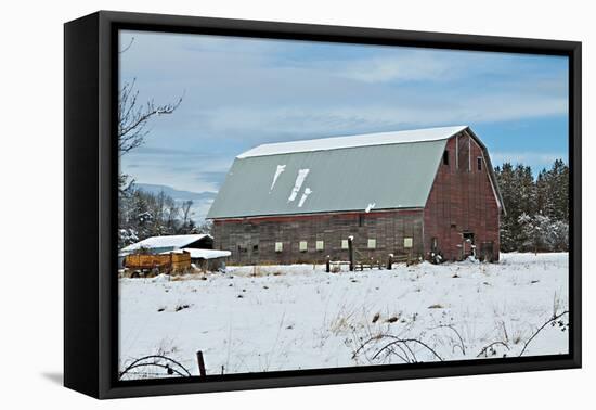 Red Barn in Winter-Dana Styber-Framed Stretched Canvas