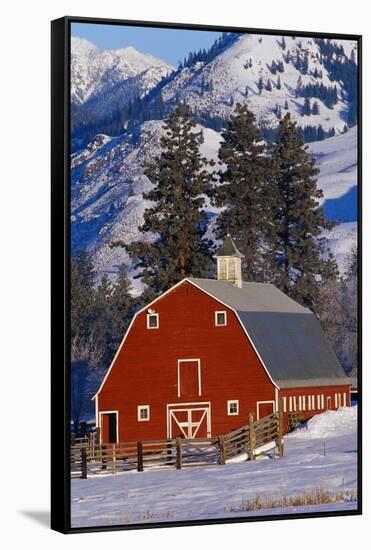 Red Barn in Winter-Darrell Gulin-Framed Stretched Canvas