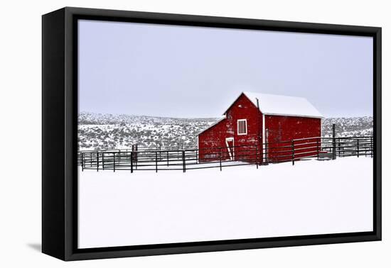 Red Barn in Winter-Amanda Lee Smith-Framed Stretched Canvas