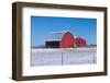 Red Barn on Snowy Prairie.-gjphotography-Framed Photographic Print