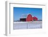 Red Barn on Snowy Prairie.-gjphotography-Framed Photographic Print