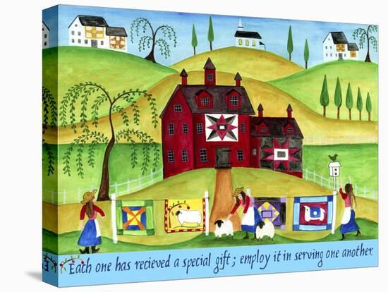 Red Barn Quilt House-Cheryl Bartley-Stretched Canvas