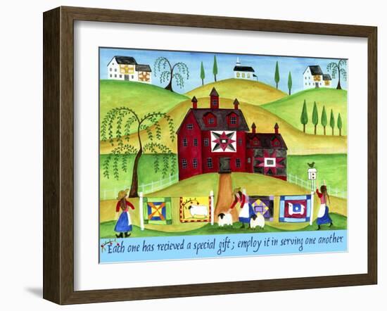 Red Barn Quilt House-Cheryl Bartley-Framed Giclee Print